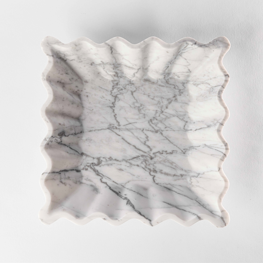 Carrara Italian Marble Hand Carved Scalloped Tray